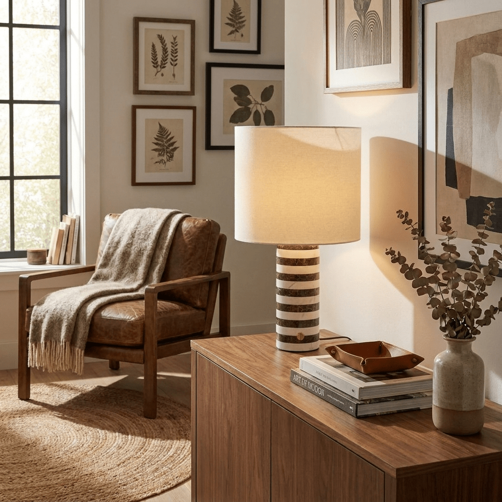 Rivelle Striped Marble Table Lamp