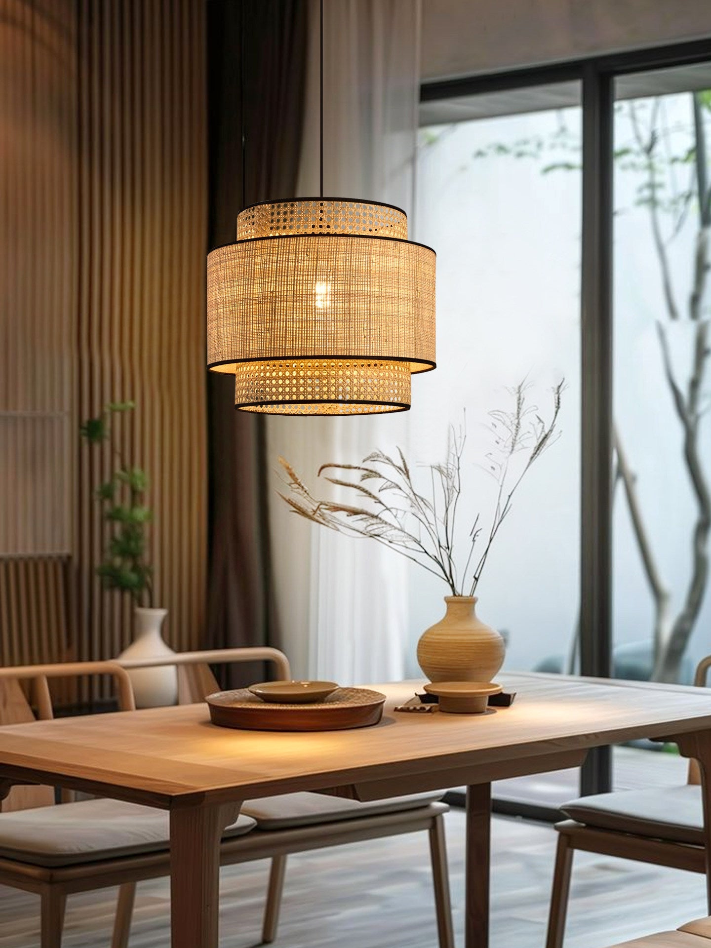 Sienna Rattan Fabric Pendant Lamp
