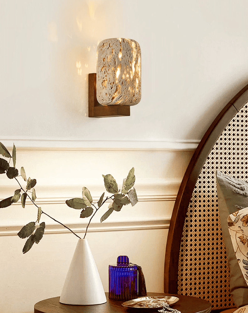 Solvane Perforated Travertine Wall Sconce